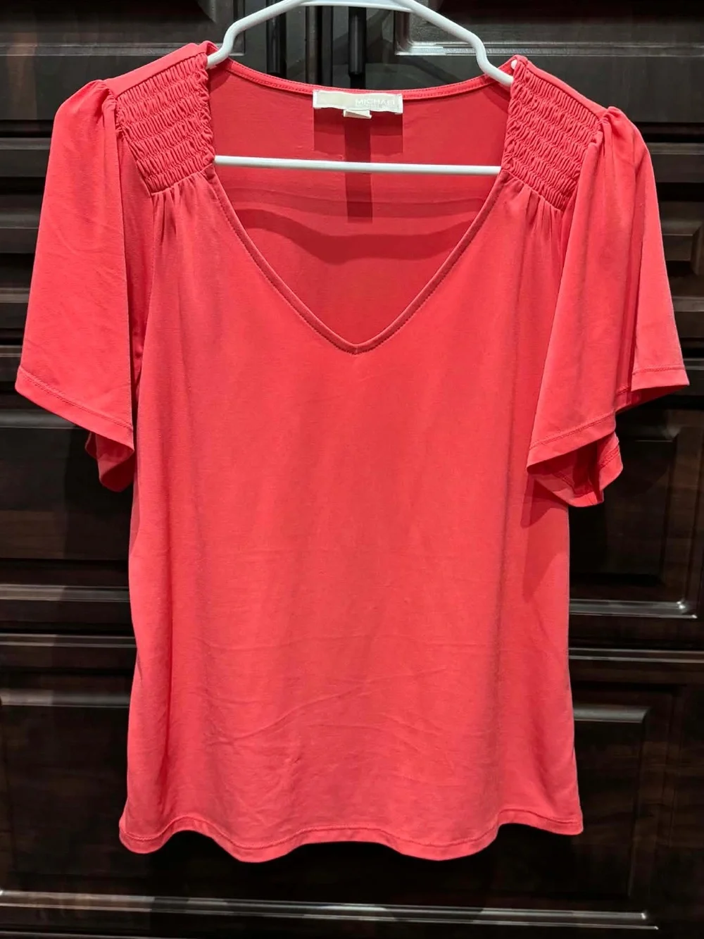 Michael Kors Coral V-Neck Flutter Sleeve Blouse SMALL